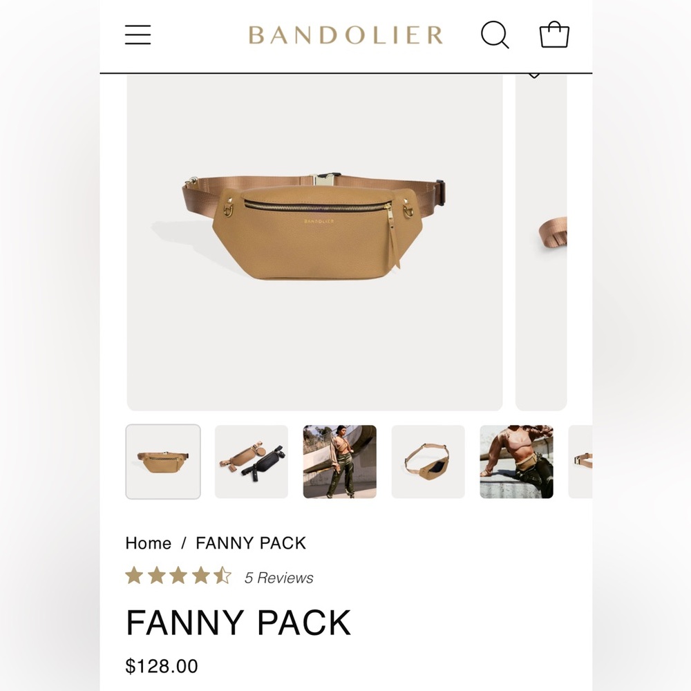 Bandolier Leather Fanny Pack in Tan/Gold NWT.